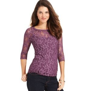 DKNY Purple Lace 3/4 Sleeve Top and Tank Set